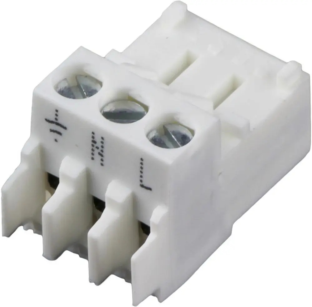 Weiße Anschlussklemme von Bosch mit drei Polen, ausgestattet mit Schraubklemmen für die sichere Verbindung von elektrischen Leitungen.